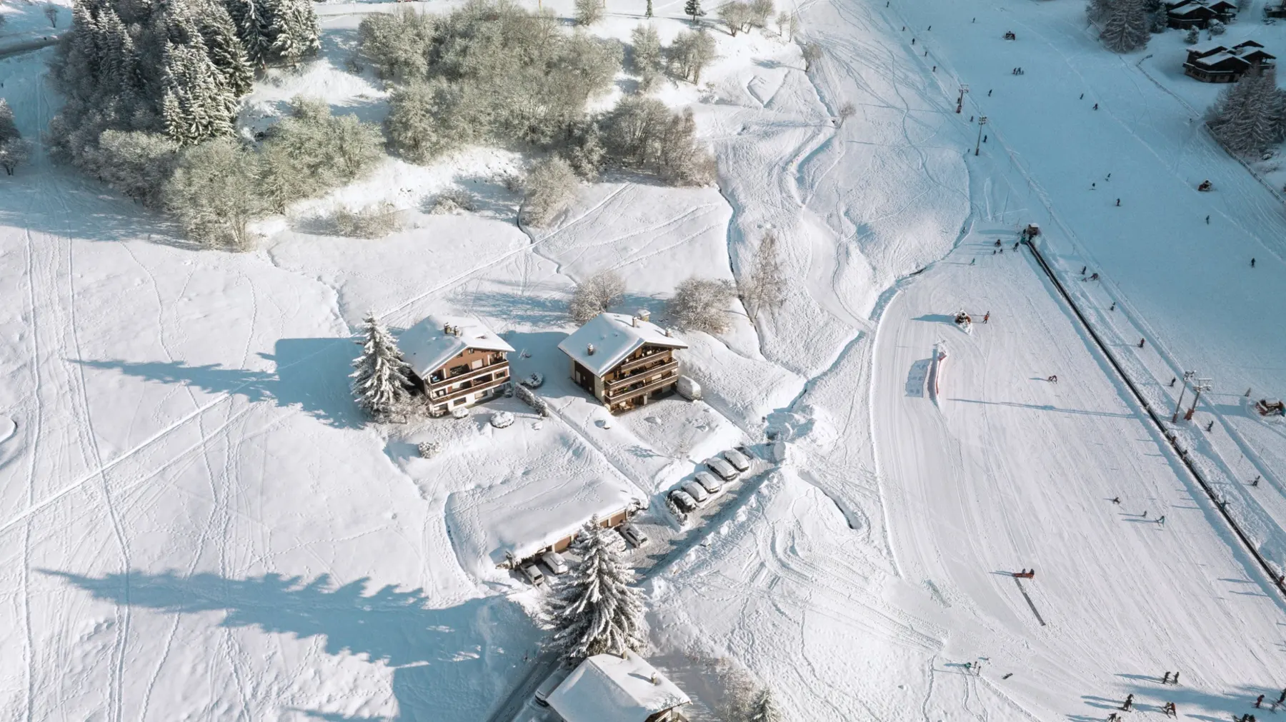 Chalets beside the nursery slope
